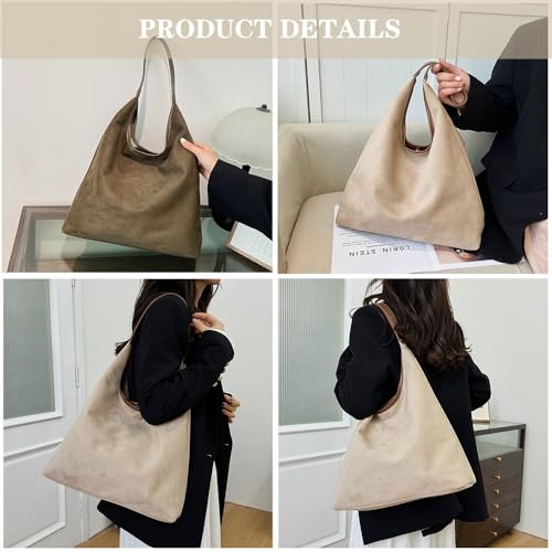 Image of Suede Hobo Bag for Women - Brown Retro Slouchy Purse - 2025 Upgrade New Fall Collection