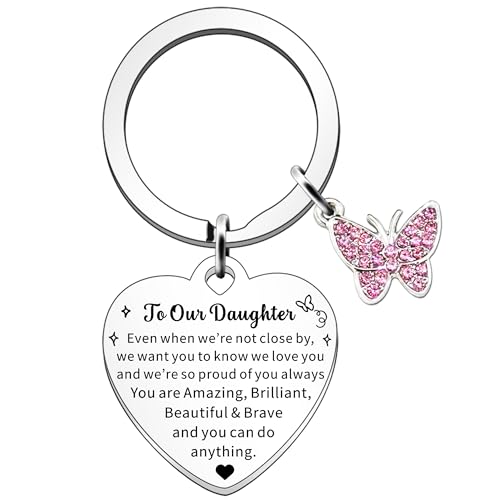 FMCC Porte-clés « To Our Daughter » - Cadeau d'anniversaire pour fille, cadeau d'anniversaire de la part de maman, papa, fille, cadeau de Noël, de remise de diplôme pour fille, Argenté., taille unique