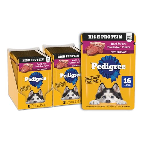 Image of Pedigree High Protein Wet Dog Food Pouch, Beef & Pork, 3.5 oz, 16 Count