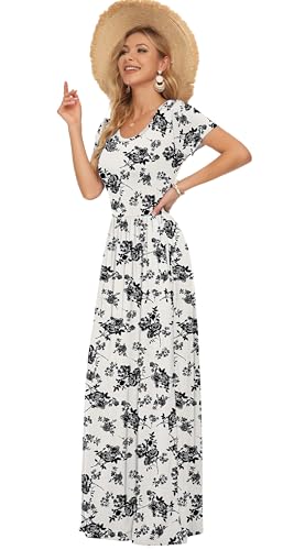 Image of AUSELILY Women's Classic Short Sleeve Loose Plain Casual Long Maxi Dresses for Women 2026