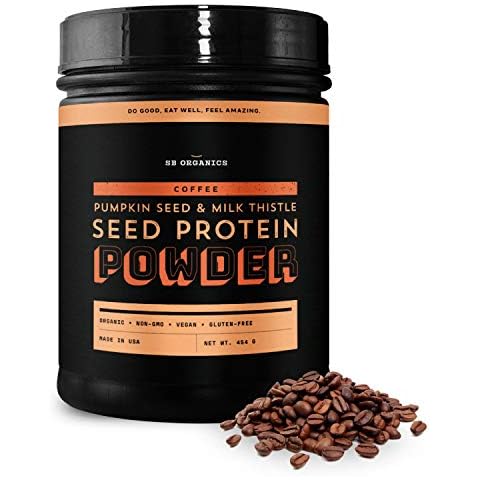 Sun Bay Organics Pumpkin and Milk Thistle Seed Vegan Protein Powder - 1lb Canister - Coffee Plant Based Protein Powder Shake Mix - 13g Protein Blend - Soy, Dairy, Sugar, and Gluten Free Cover