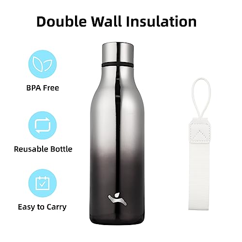 Image of Konokyo Insulated Water Bottle with Strap,18 oz Double Wall Stainless Steel Vacuum Bottles Metal Water Flask,Silver Miner