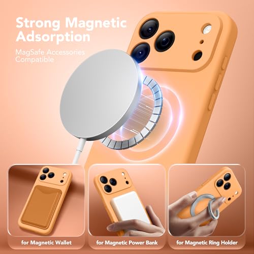 Image of Magnetic for iPhone 17 Pro Max Case, Compatible with MagSafe, [Full Camera Protection][Screen Protector] Silicone Shockproof Protective Phone Case for iPhone 17 Pro Max 6.9 inch, Cantaloupe