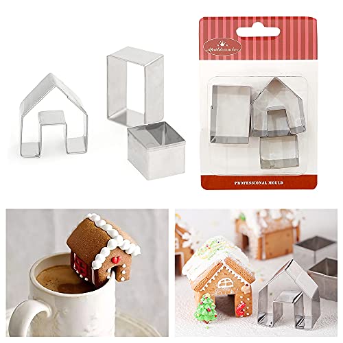 3Pcs Christmas House Cookie Cutter Set, Mini Ginger House Stainless Steel Cookie Cutter, Chocolate Biscuit Mold, Diy Gingerbread Baking Decorating Tools