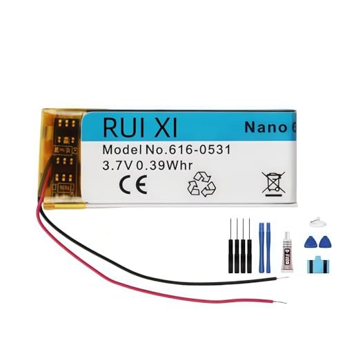 RUI XI Batería compatible con iPod Nano6 6G 6ª generación MP3 Li Polymer recargable Nano 6 616 0531 3.7V 330mAh A1366 Baterías