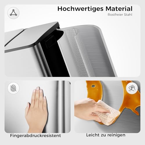 YASHE Mülleimer 2 Fächer mit Deckel, 2x20L Mülleimer Küche, Tretmülleimer Edelstahl mit 20 Müllbeuteln, Herausnehmbaren Inneneimern… – Ansicht 4
