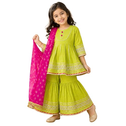 Image of LITTLE GINNIE Girls Kurta Sharara Set | Traditional Ethnic Wear for Kids