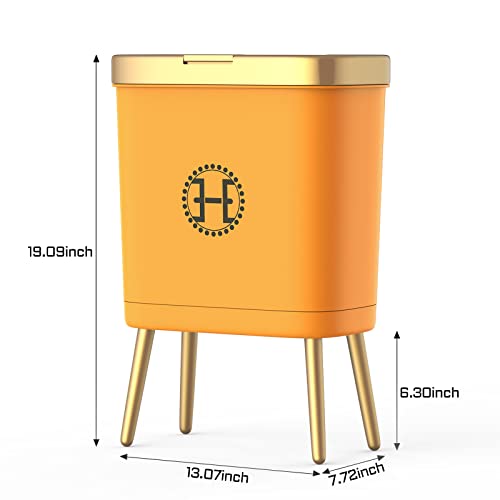 Bedroom Trash Can With Lid,Slim Bathroom Trash Cans With Lids, Dog Proof Trash Can With Press Top Lid,Modern Gold Trash Can Plastic Waste Basket For Living Room, Office,Kitchen, 4 Gal-Orange #TOP6