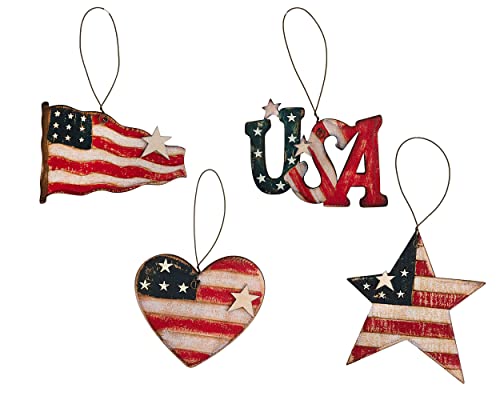 Patriotic Americana Usa Wooden Ornaments Set Of 4 - Celebrate Your Love Of Country For Election Day, Veteran’s Day, Memorial Day, July 4Th, And Christmas Holidays- Decorations For Home And Tree #TOP6