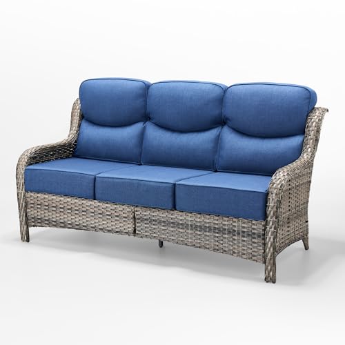 Bellefurn 3-Seat Wicker Patio Sofa with Cushions