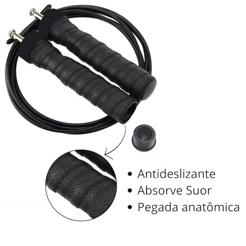 Corda de Pular Speed Rope Profissional com Rolamento Targ Me Academia Cross Funcional (Preto)