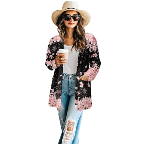 Women's Open Front Cardigan Fall Long Sleeve Lightweight Cardigan Jacket Coat Casual Loose Outwear Sweater Top