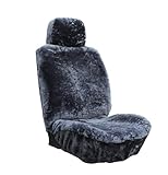 Genuine Sheepskin Seat Covers Fur Seat Covers for Cars Furry Covers Fuzzy Seat Covers for Car Fluffy Seat Covers for Car Fur Shearling Car Accessories (56 by 23 Inches, Gray with bit of Bluish Tint)