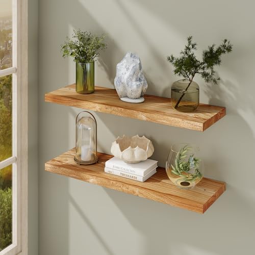 Fun Memories 36" Natural Wood Floating Shelves, 9.3" Deep Solid E...
