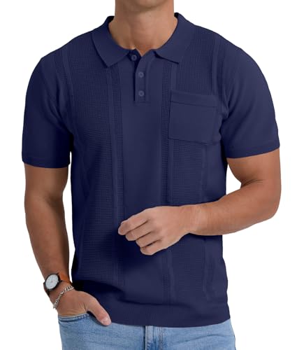 Sailwind Mens Textured Knit Polo Shirts Short Sleeve Summer Collared T Shirt with Pocket4