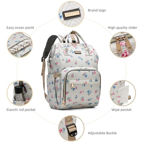 Image of GAIVP Diaper Bag Backpack, Diaper Bags for Baby Girls Boys, Baby Bags for Moms Dads, Nappy Changing Bag with Insulated Pockets,Multi-functional Waterproof Backpack with Stroller straps-Beige Flowers