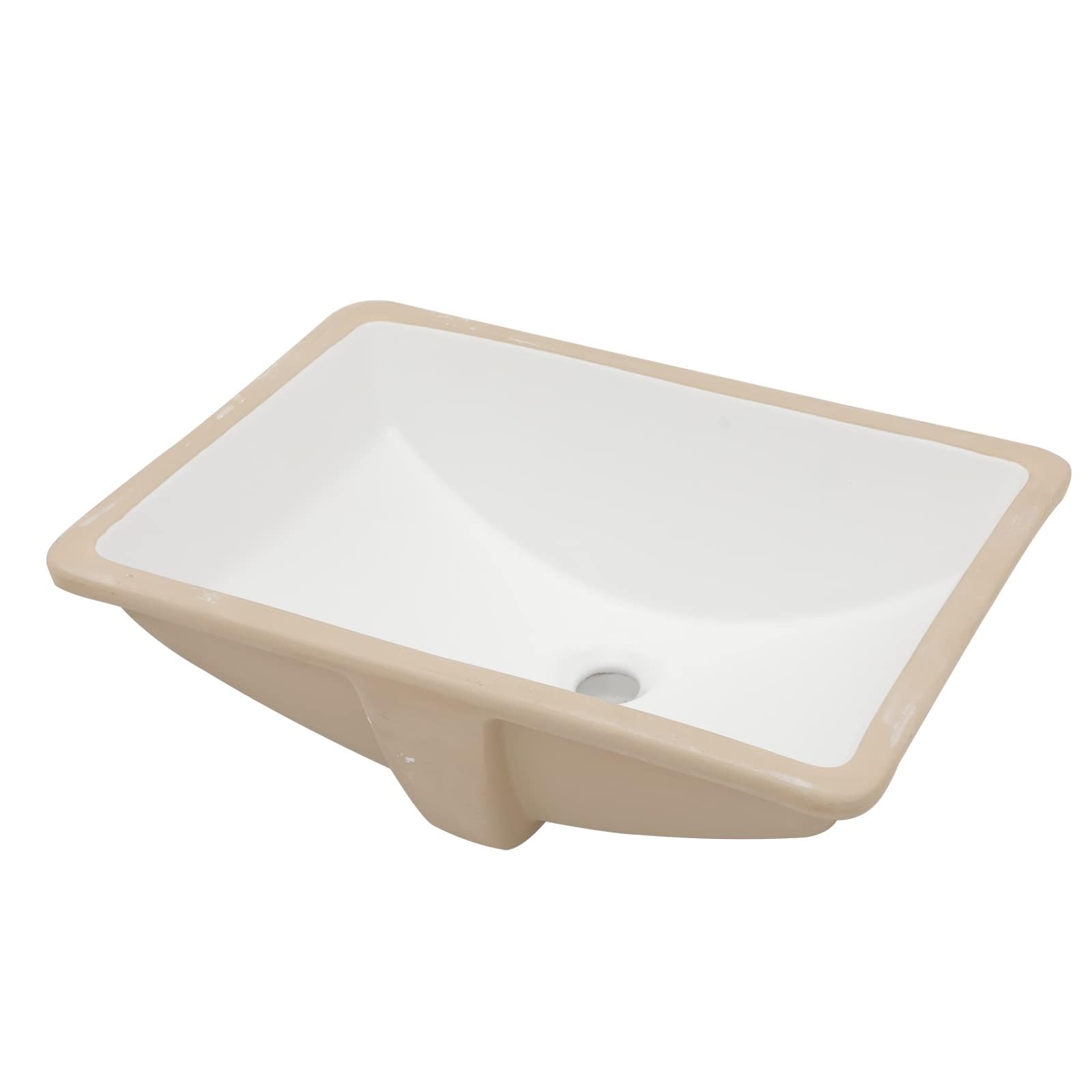 Lordear Fregadero de baño empotrado de 53 x 38 cm (tamaño del cuenco interior: 49 x 33 cm), rectangular, porcelana blanca, cerámica, lavabo bajo encimera, lavabo con desbordamiento