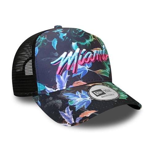 New Era Miami Heat NBA Vice Collection Floral Black Adjustable Trucker Cap - One-Size