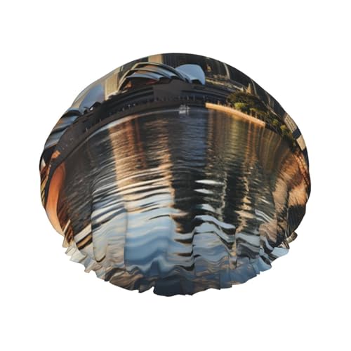 City Sydney Shower Cap for Women Reusable Waterproof Shower Bonnet Washable Elastic Band Bath Hair Hat Double Layered Bath Cap Extra Large for Long Hair