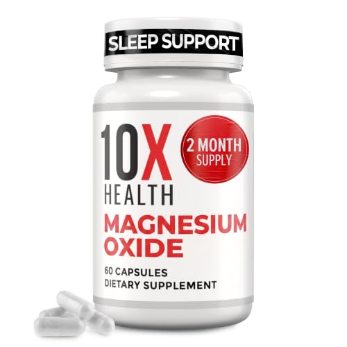 10X Health Magnesium Oxide Supplement, Sleep & Muscle Support, 60 Capsules