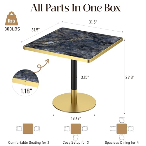 Image of AliSefaiy31.5''Square Dining Table,Square Pedestal Table,Marble BistroTable | 1.2 inch Marble Tabletop, Heat Resistant\Scratch Resistant\Easy Clean\Dining Room /Restaurants /Small Spaces /Marble Starry Sky