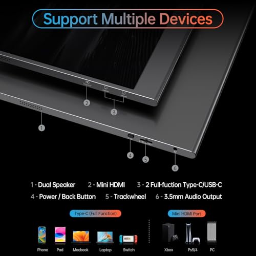 Yxk Portable Monitor 15.6 Inch 4K 60Hz 100% sRGB Ultra-Slim Travel Monitor with Dual Speakers USB-C HDMI Second Screen for Laptop PC Mac Phone Xbox PS4/5 Switch, VESA Kickstand with Cover Stand by Yxk - Used condition - Image 5