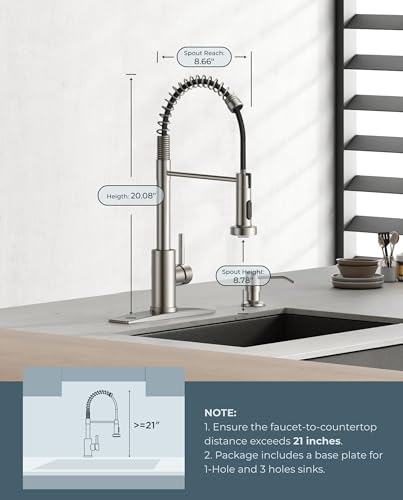 FORIOUS Kitchen Faucets, Brushed Nickel Kitchen Sink Faucet with Pull Down Sprayer, Commercial Kitchen Faucet Stainless Steel, Classic Single Handle Pull Out Sink Faucets for RV Laundry Utility Room