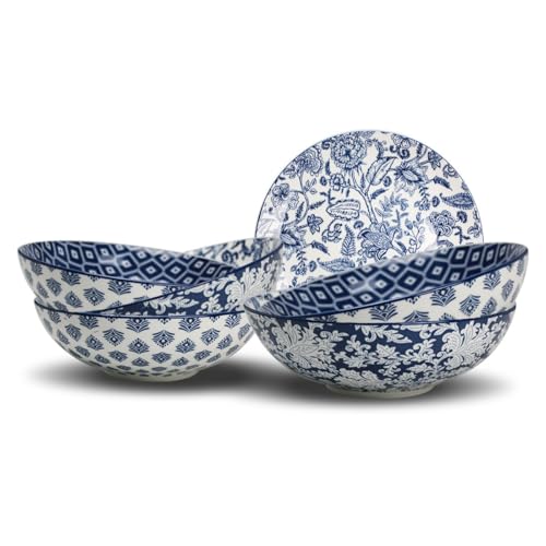 Artime Lot de 6 Assiettes Creuses Bleues et Blanches, Vaisselle avec Motifs, Assiettes en Porcelaine, Assiettes Adaptées au Lave-vaisselle et Micro-onde