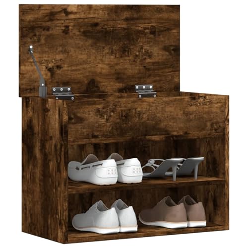 JUDYY Banco Zapatero, Banco Pasillo, Banco Recibidor, Descalzadora, Estanteria Zapatero, Mueble Zapatero, Madera contrachapada Roble Ahumado 60x30x45 cm - imagen 4