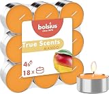 Bolsius – 18 Teelichter – Mango – Brenndauer: 4 Stunden – Innendekoration – natürliche Extrakte – mit natürlichem veganem Wachs