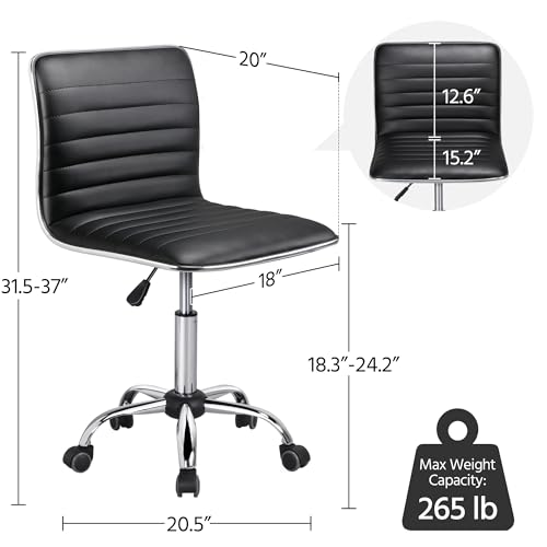 Yaheetech Armless PU Leather Desk Chair (Black) - image 2