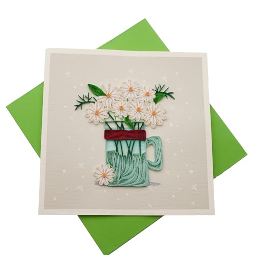 DOTRI CRAFT Quilling Card 3D - Handmade Greeting Card for Birthday, Valentine's Day, Mothers Day, Fathers Day, Graduation, Wedding, Anniversary, All Occation (FRIENDSHIP AND MEANINGFUL DAISY)