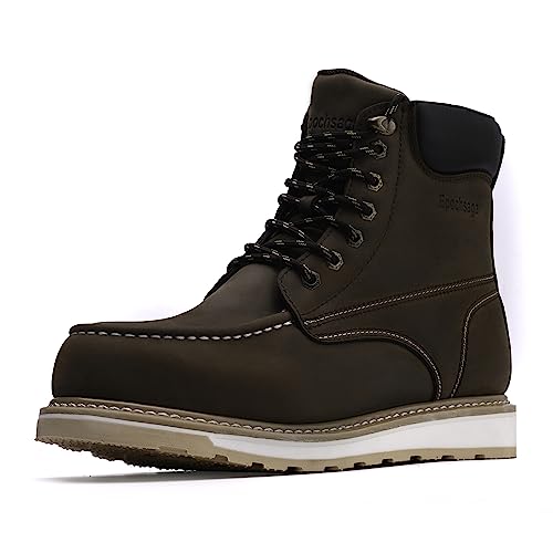 Image of Steel Moc Toe Waterproof Safety Work Boots For Men,Fashion Classic Insulated Industrial Construction Ankle Shoes Dark Brown 6 Inch Footwear