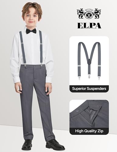 Image of Boys Suit Vest Set 4 Pieces Slim Fit Kids Dark Gray Formal Vest and Pants Set for Wedding Ring Bearer, Easter, First Communion, Confirmation, Graduation Teen Boys Size 14