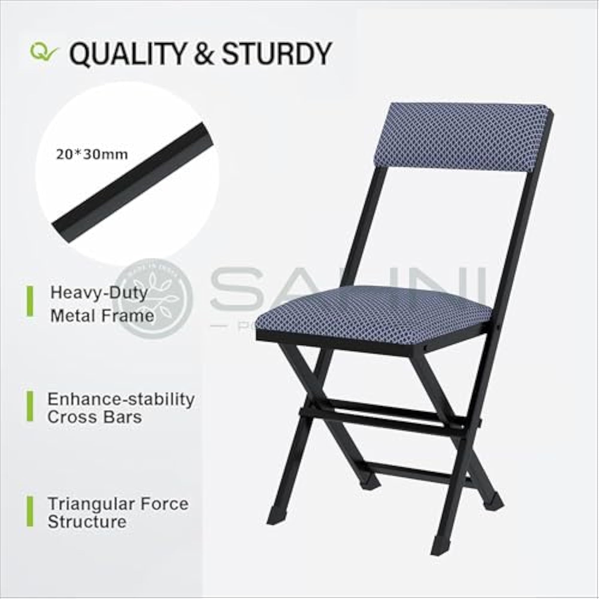 Heavy Duty Iron Folding Study Chair with Cushion Seat