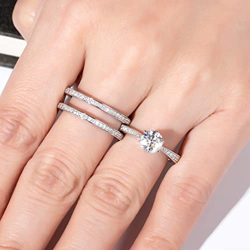 Aimiiee Moissanite Wedding Band Bridal Sets D Color Vvs1 Clarity Round Brilliant Cut Lab Grown Diamond S925 Sterling Silver 1.422Cttw 6 Prong Wedding Engagement Rings For Women With Certificate(5.5) #TOP3