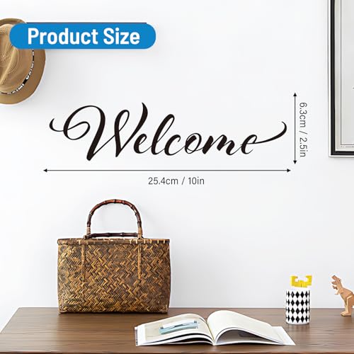 Image of BATTOO Welcome Front Door Decal Handwriting Script Vinyl Decal Sticker Elegant Wall Art Door D?cor Welcome Sign(Black, 10 inch wx2.5 h)
