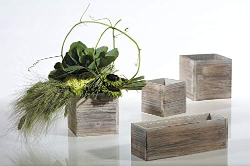 Wood Planter Box Set, Rustic Whitewash, Plastic Liners, 5 Inch Square Flower Holder, Natural Barn Wood Decor, Country Style, Home and Wedding Decorations, Garden Ornaments, (Beige Brown) (Set of 4) image 5
