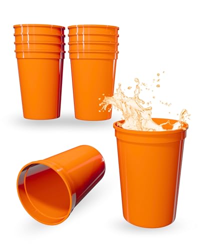 PartyPrints 10 Pack Small 10 to 12 oz Orange Reusable Blank Plastic Cups, Stadium Cups Bulk – BPA Free Top Rack Dishwasher Safe Party Cups, Colored Cups Perfect for Party, Wedding, Birthday