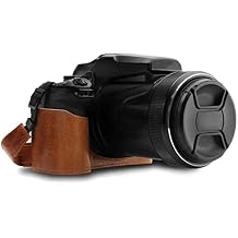 MegaGear MG1534 Nikon Coolpix P1000 Ever Ready Leather Camera Half Case and Strap - Dark Brown, Compact,DarkBrown