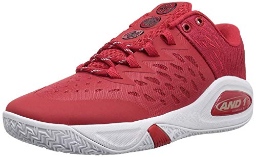 AND 1 Tênis de basquete masculino Attack Low, Vermelho chinês/super alumínio/branco, 8.5