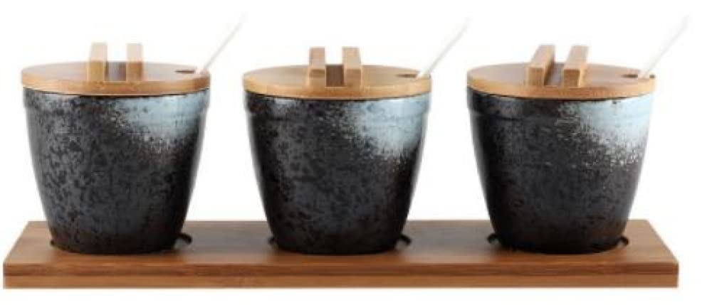 Pots à épices en céramique design noir avec couvercle et plateau service