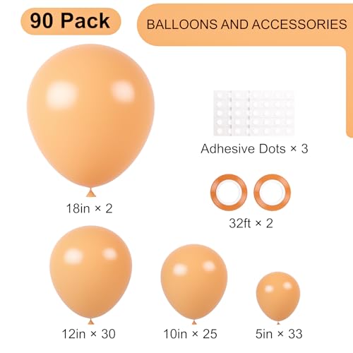 Image of Voircoloria 90pack Peach Balloons Different Size 18 /12 /10 /5 Inch Peach Balloon Garland Arch Kit for Graduation, Wedding, Birthday, Princess Theme Party, Baby Shower, Anniversary Party Decorations