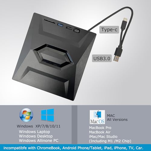 JOYIN-BURN External USB 3.0 CD DVD Drive for Laptop,USB 3.0 USB C Portable CD Player DVD Burner with USB Hub and SD Card Reader 24X Super Fast Speed for Windows11 10,Mac OS,Linux,Vista Computer