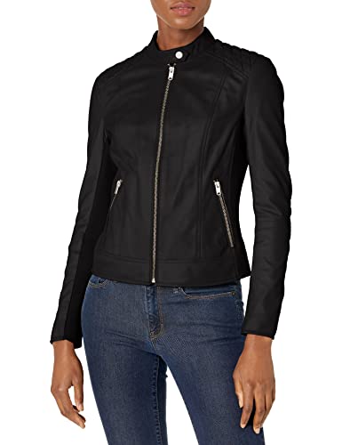 Marc New York By Andrew Marc Women's Glenbrook Feather Leather Jacket, Black, Medium #TOP13