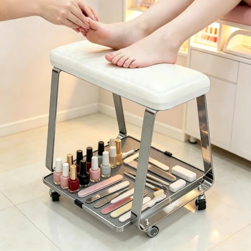 Pedicure Foot Rest with Wheels and Storage Tray