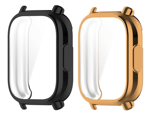 SHEAWA for Redmi Watch 5 Lite �P�[�X �J�o�[ 2�Z�b�g �ی�P�[�X TPU �\�t�g�J�o�[ �Ռ��z�� �d�C���b�L �A�N�Z�T���[ (�u���b�N+���[�Y�S�[���h)