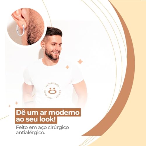 Brincos Masculinos de Argola em Aço Inoxidável Prateado