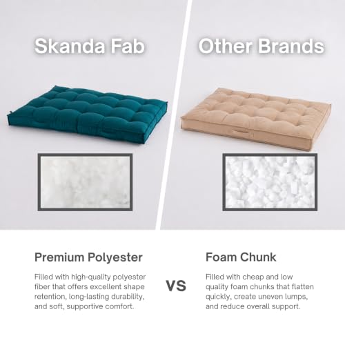Image of SKANDA FAB Low Seating Cushion -100% Cotton Twill, Hand-Plotted Microfiber Filling, Floor Cushion with 2 Back Support Cushions - Ideal for Living Room, Balcony, Lounge- 80x120 Dark Green (Pack of 1)