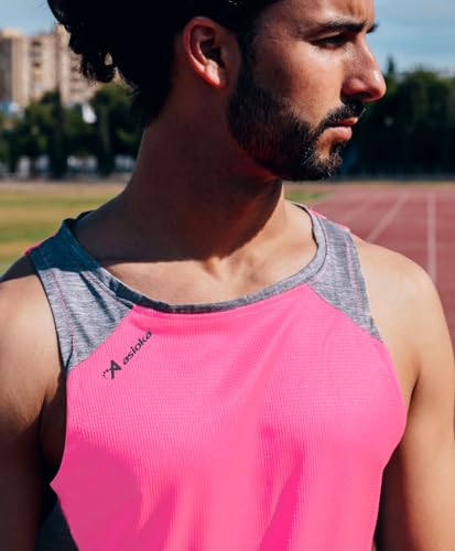 Asioka Elba Camiseta Deportiva Tirantes Hombre, Camiseta de Running para Hombre, Camiseta técnica de Tirantes, Color Fucsia, M
